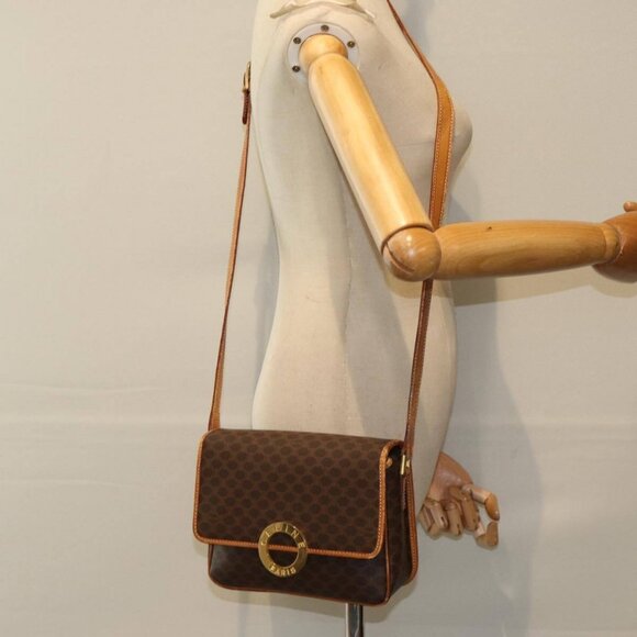 CELINE Macadam Canvas Shoulder Bag PVC Leather Brown - Picture 14 of 16